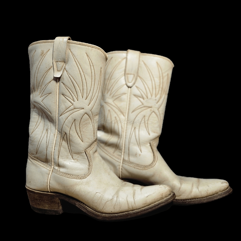 Vintage Texas Boot Company Bone Creme Women's Western Boots Y 5 | W 6
